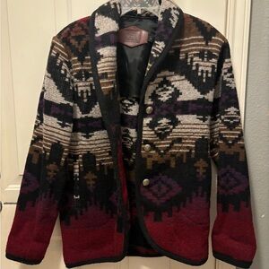 Women's Vintage 90s Woolrich Native Aztec Western Wool Collar Coat Small